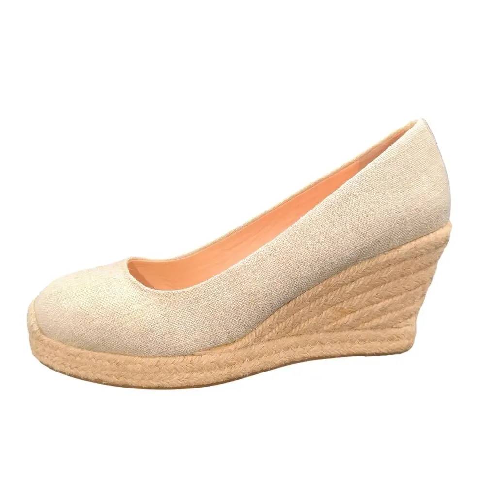 J.Crew Linen Espadrille Wedge Heels Women’s Size 8 Beige Natural